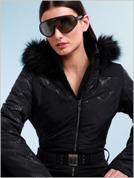 Embossed black one-piece suit