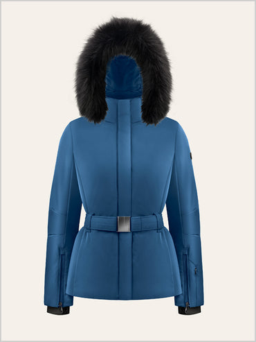 Emily stretch ski jacket with faux fur trim - Twilight Blue