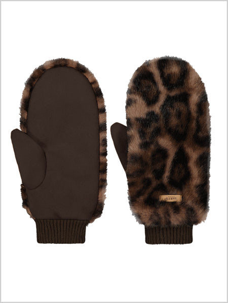Faux Fur Mitts - Print Brown