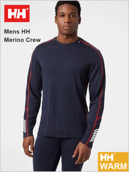 Mens - HH Merino Lifa crew top - Navy / red detail