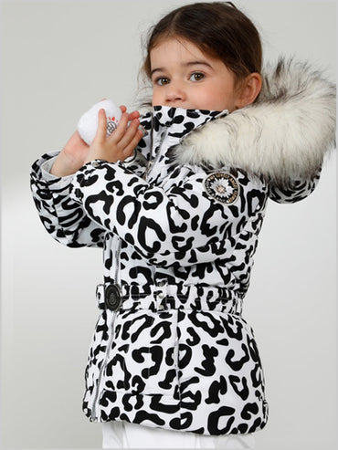 Girls White Leopard ski jacket