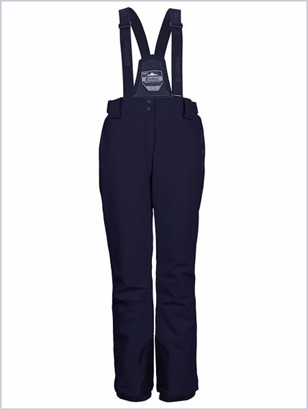 Womens insulated ski pants with braces - black-blue