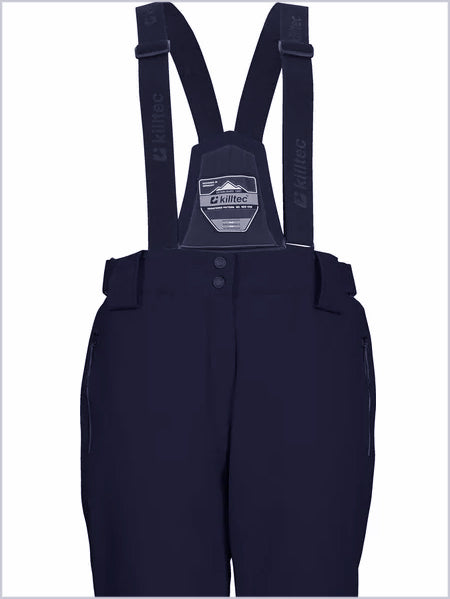 Womens insulated ski pants with braces - black-blue