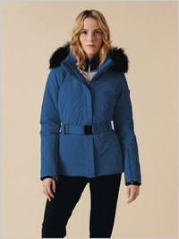 Emily stretch ski jacket with faux fur trim - Twilight Blue