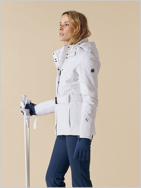 Emily stretch ski jacket with faux fur trim - White