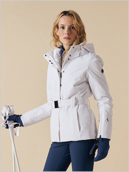 Emily stretch ski jacket with faux fur trim - White