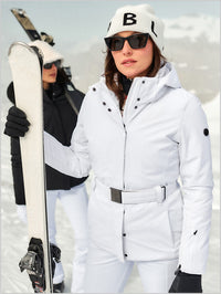 Emily stretch ski jacket with faux fur trim - White