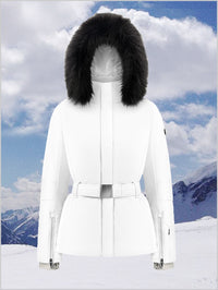 Emily stretch ski jacket with faux fur trim - White