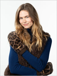 Faux Fur Mitts - Print Brown