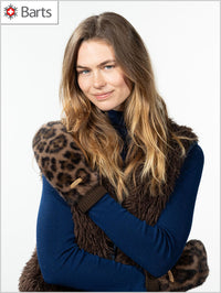 Faux Fur Mitts - Print Brown