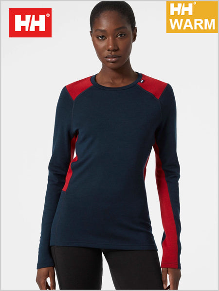 HH Womens Merino Lifa crew top - Navy / Red