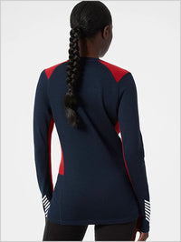 HH Womens Merino Lifa crew top - Navy / Red