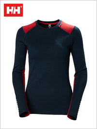 HH Womens Merino Lifa crew top - Navy / Red
