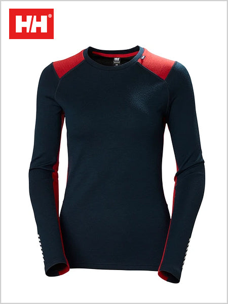HH Womens Merino Lifa crew top - Navy / Red
