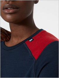 HH Womens Merino Lifa crew top - Navy / Red