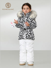 Girls White Leopard ski jacket