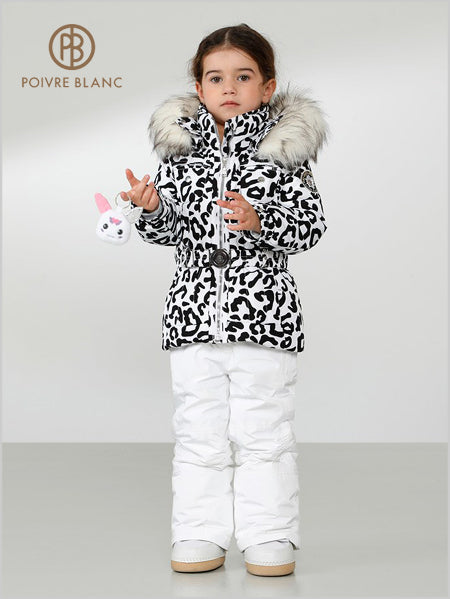 Girls White Leopard ski jacket