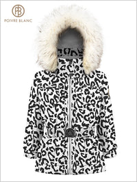 Girls White Leopard ski jacket
