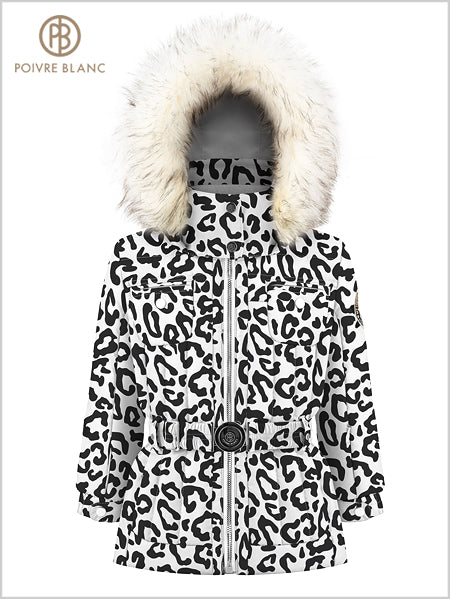 Girls White Leopard ski jacket